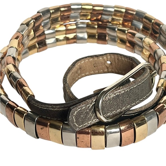 Vintage Morris Moskowitz Thin Gold Silver Copper Metallic Belt 80s Glam